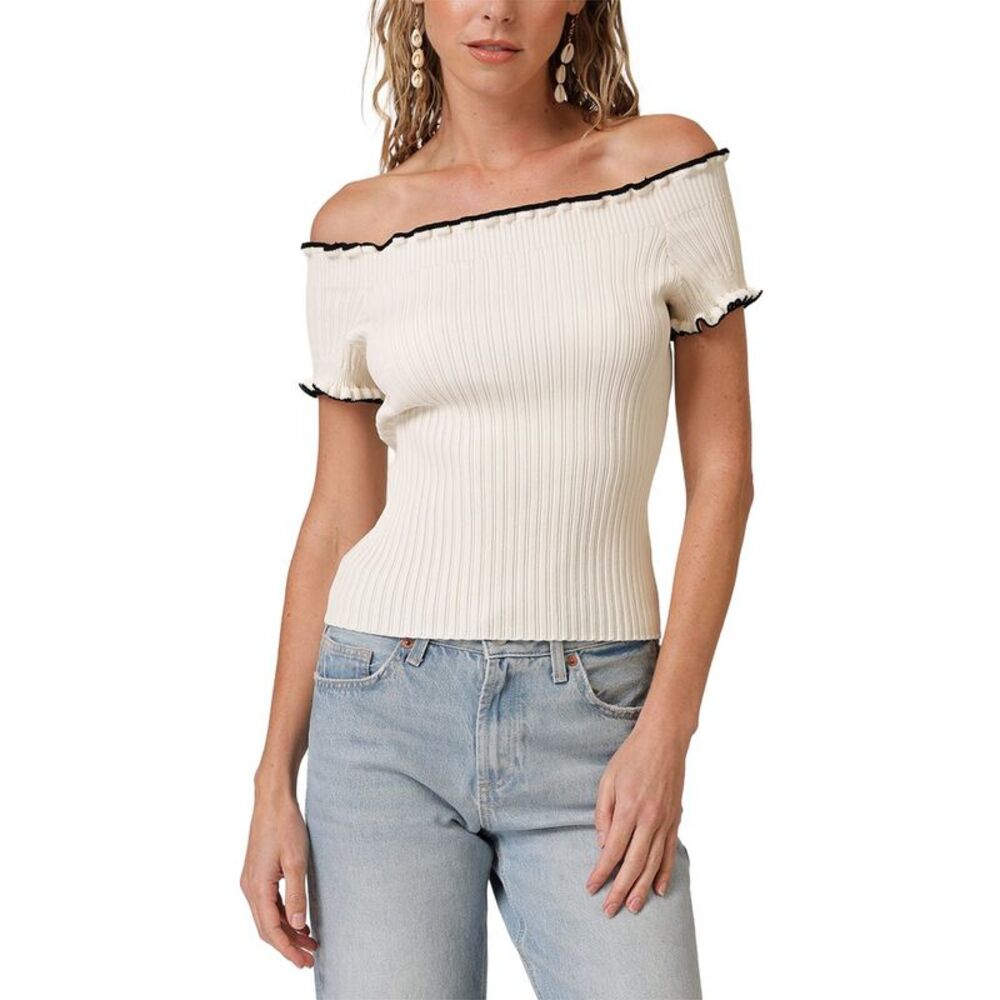 Line & Dot Womens Reonny Off The Shoulder Sweater, White
